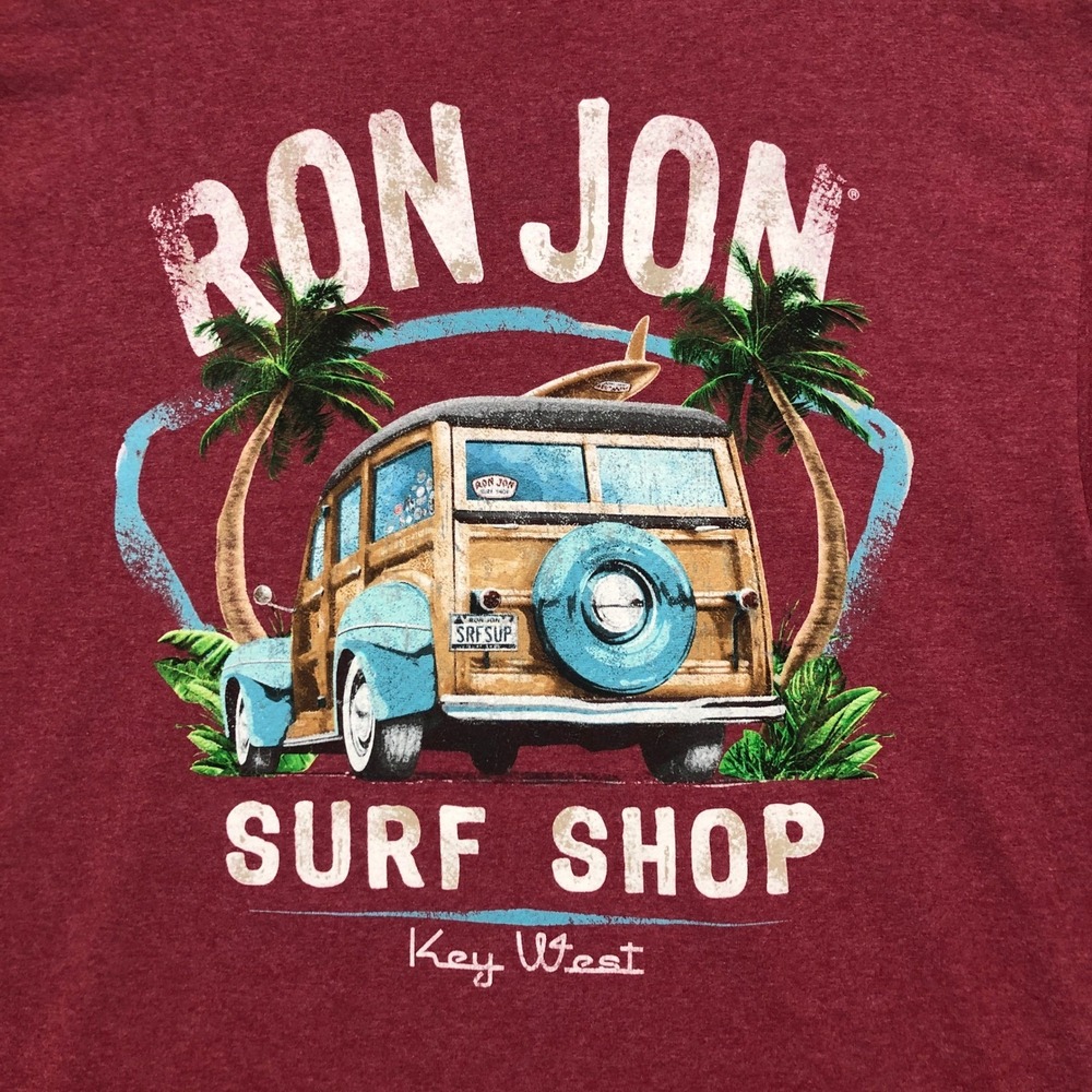 Ron Jon Surf Shop Key West Graphic T-Shirt Mens Large Burgundy Woody Wagon Red